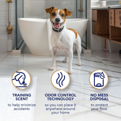 Training scent, odor control technology and no-mess disposal with Scott® Pet Guard Advanced Dog Pads